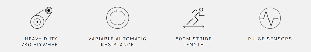 Icons for flywheel, resistance, stride, sensors
